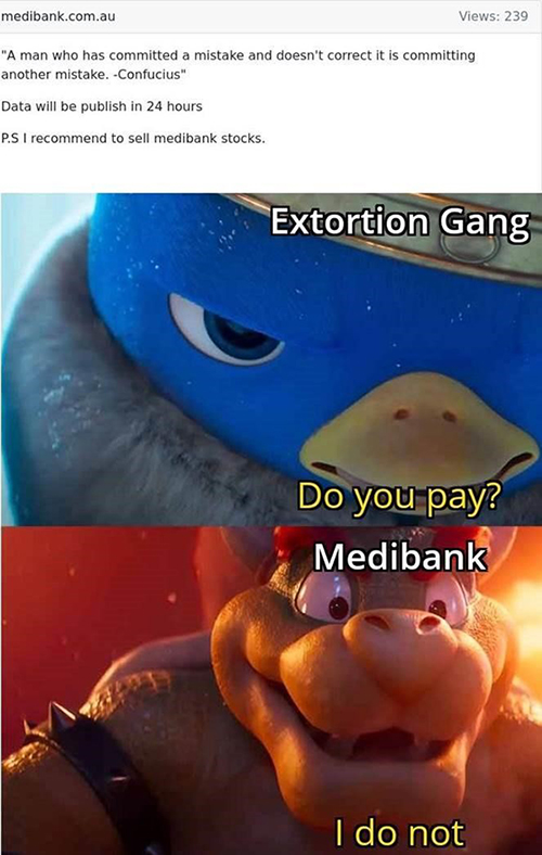 Объявление о взломе страховой компании Medibank (Австралия), найденное с помощью сервиса Kaspersky Digital Footprint Intelligence