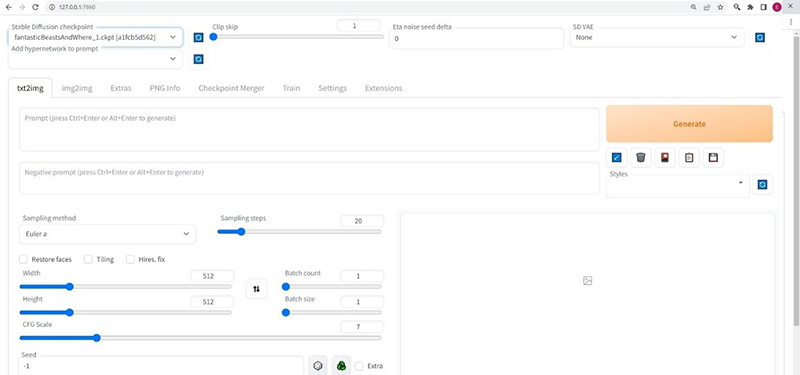 Рабочий интерфейс Stable Diffusion