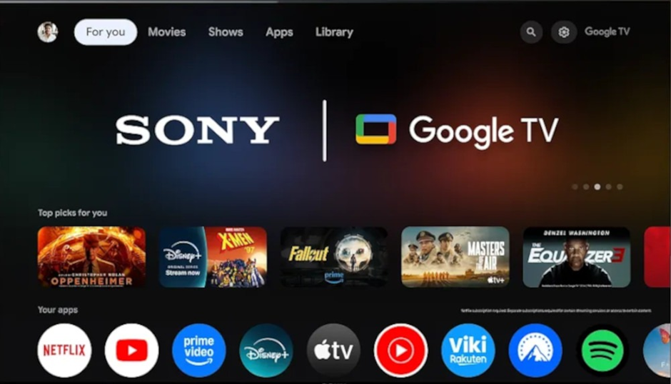 Интерфейс Google TV на телевизоре Sony