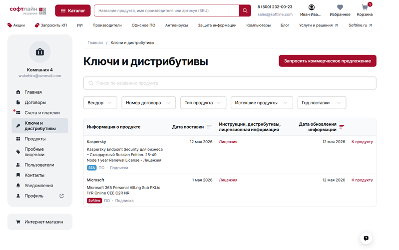 Ключи и ПО в одном месте